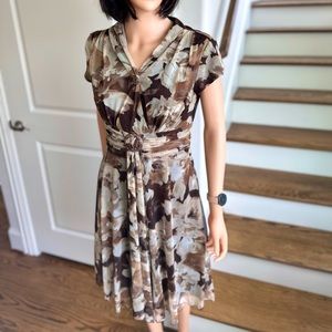 Coldwater Creek Brown Floral Dress with Rose Broche